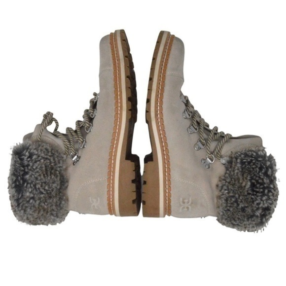 Sam Edelman Suede Bowen Boots, Faux Fur Top - Light Gray, Size 7-1/2 - Picture 3 of 15